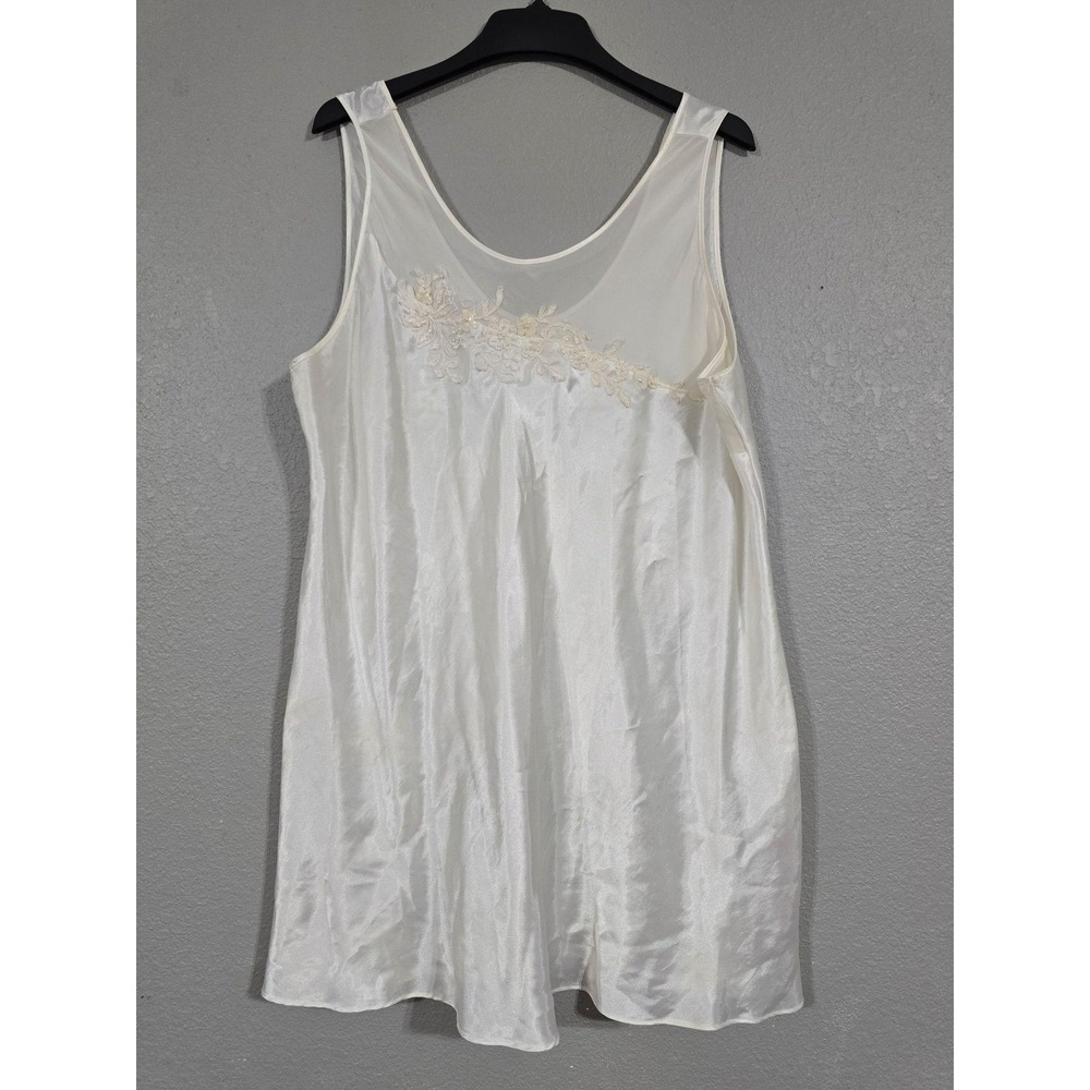 Dentelle Slip Womens 3X White Satin Sheer Beaded Floral Full Lingerie Chemise